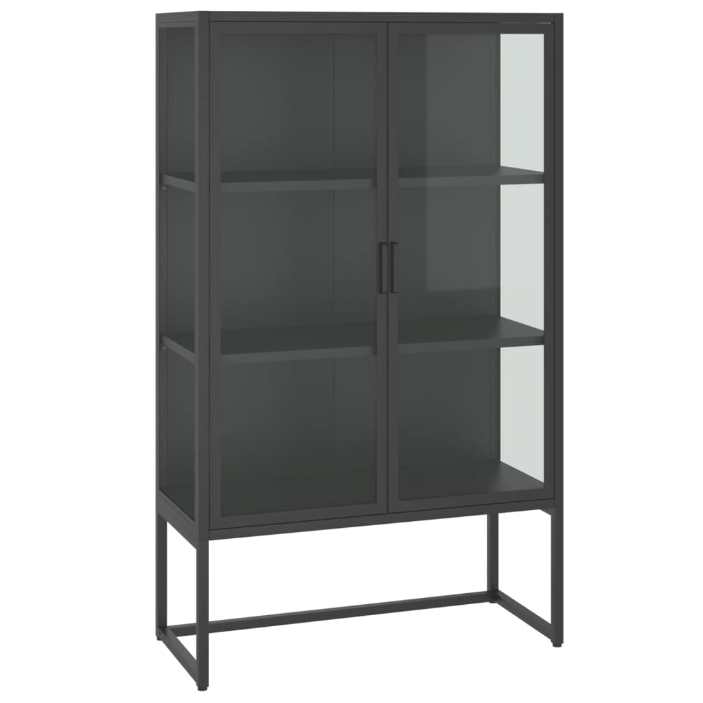 Highboard antrasitt 80x35x135 cm stål og herdet glass