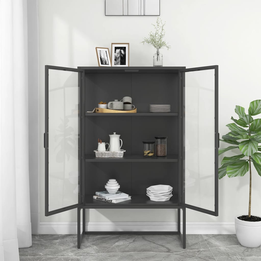 Highboard antrasitt 80x35x135 cm stål og herdet glass