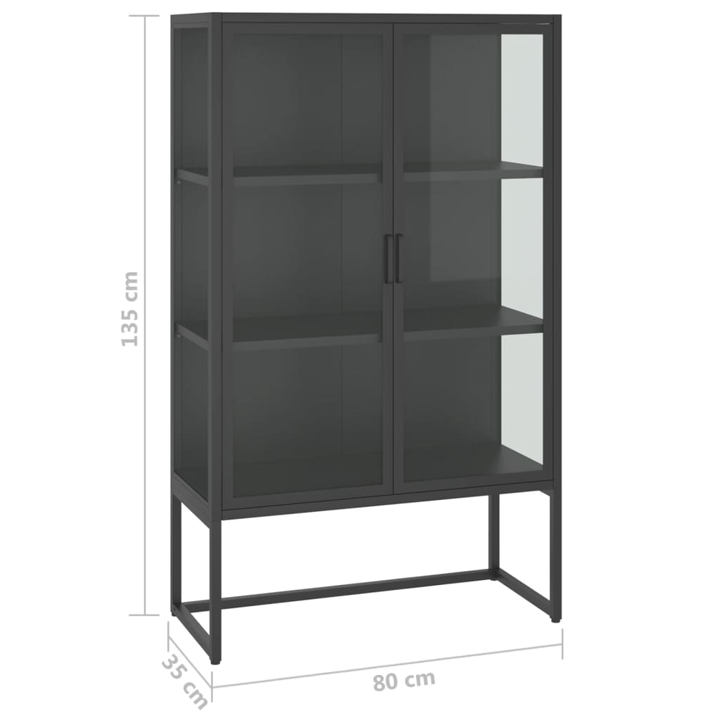 Highboard antrasitt 80x35x135 cm stål og herdet glass
