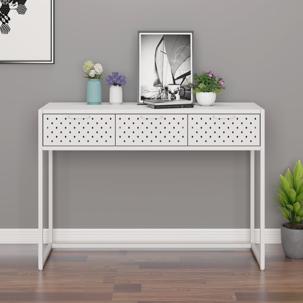 Konsollbord hvit 106x35x75 cm stål