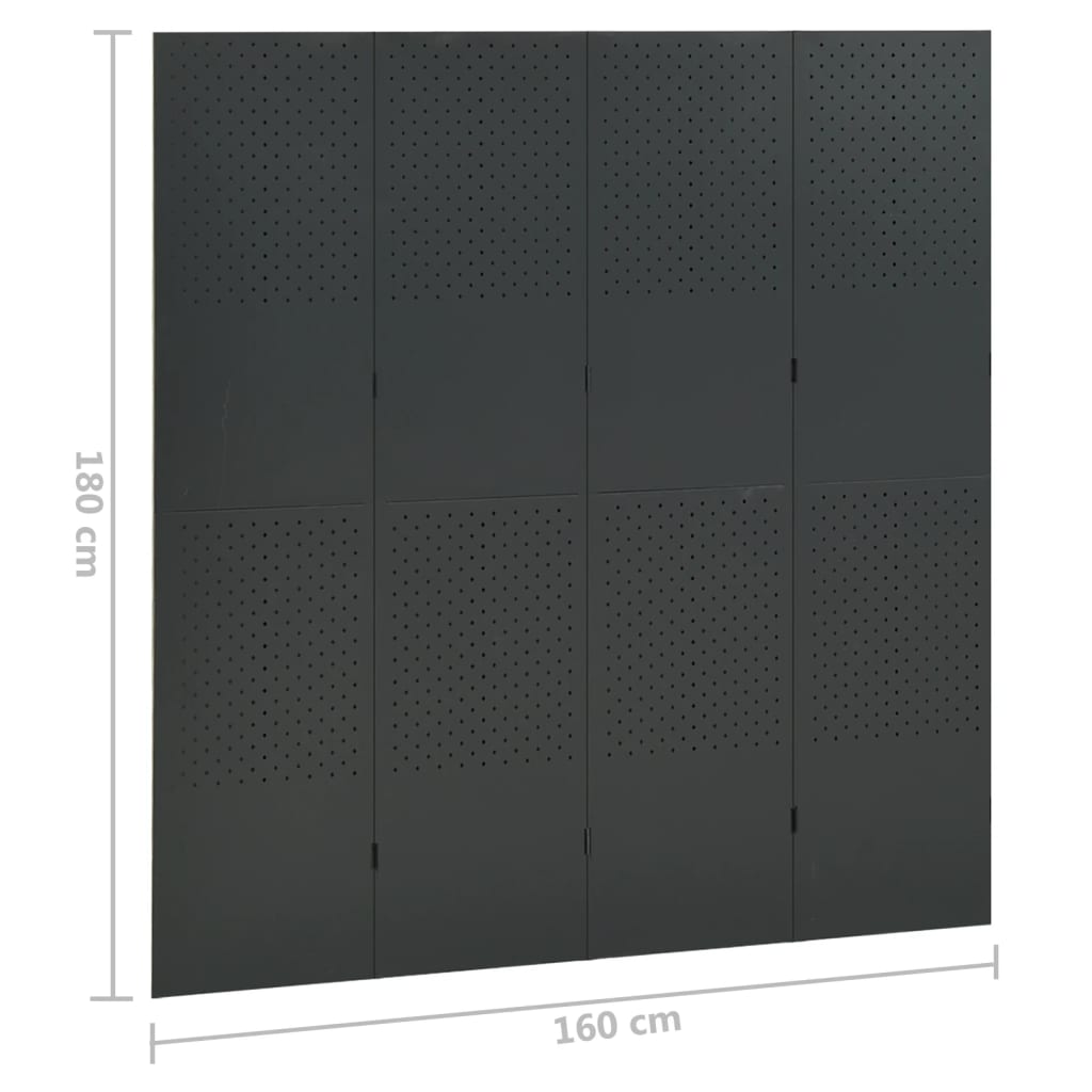 Romdeler 4 paneler antrasitt 160x180 cm stål