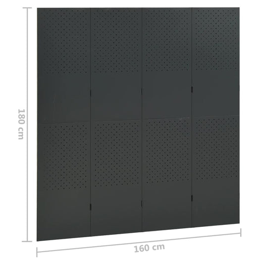 Romdeler 4 paneler antrasitt 160x180 cm stål