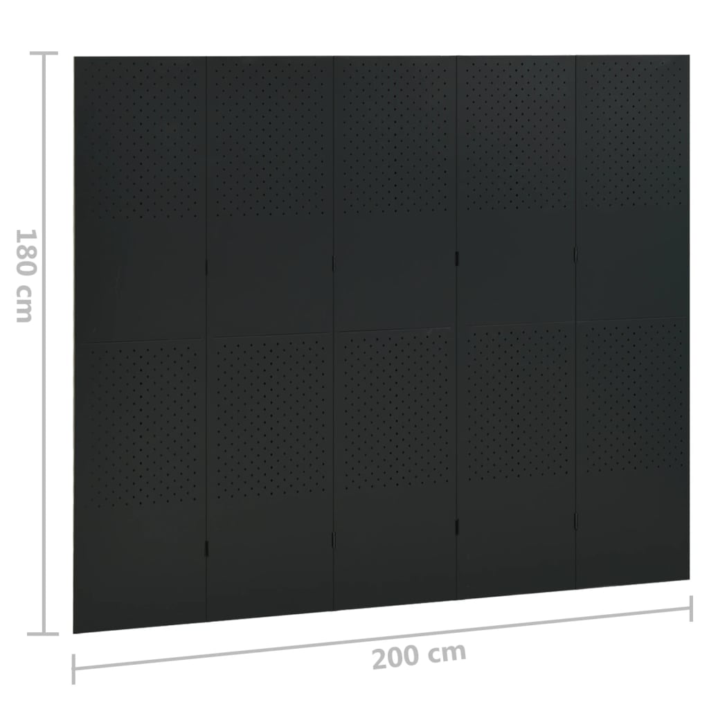 Romdeler 5 paneler svart 200x180 cm stål