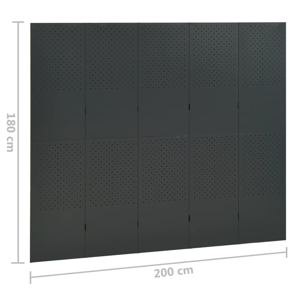 Romdeler 5 paneler antrasitt 200x180 cm stål