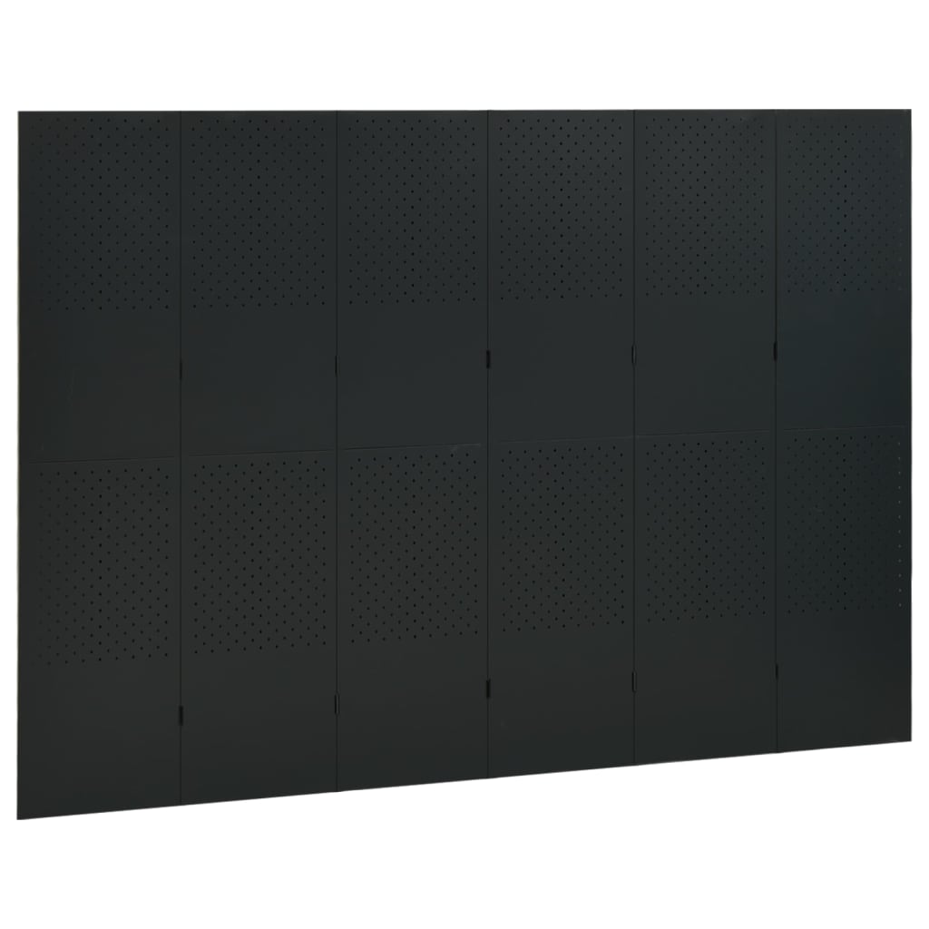 Romdeler med 6 paneler svart 240x180 cm stål