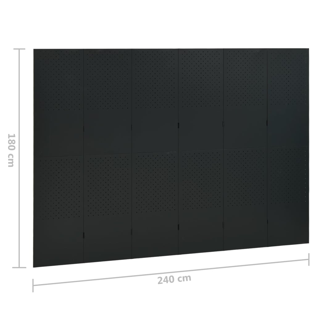 Romdeler med 6 paneler svart 240x180 cm stål