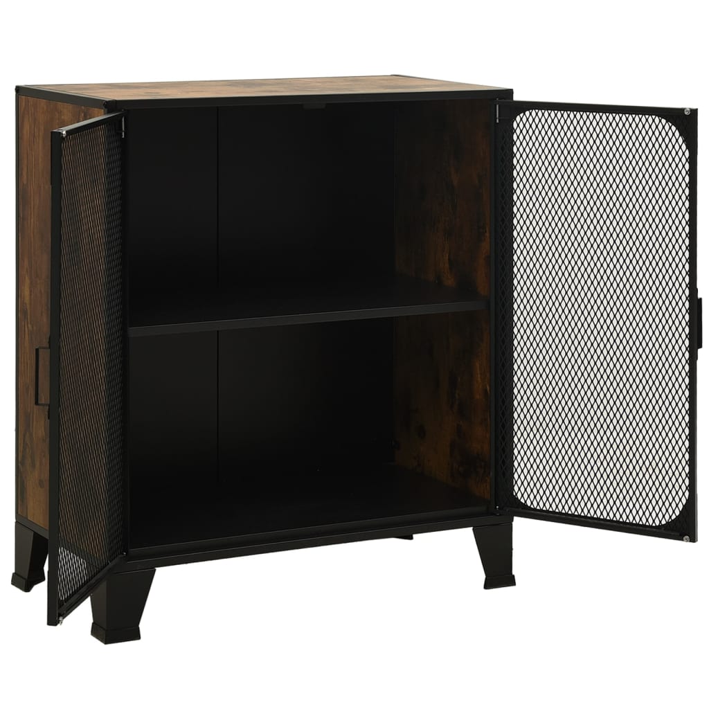 Oppbevaringsskap rustikk brun 72x36x82 cm metall og MDF