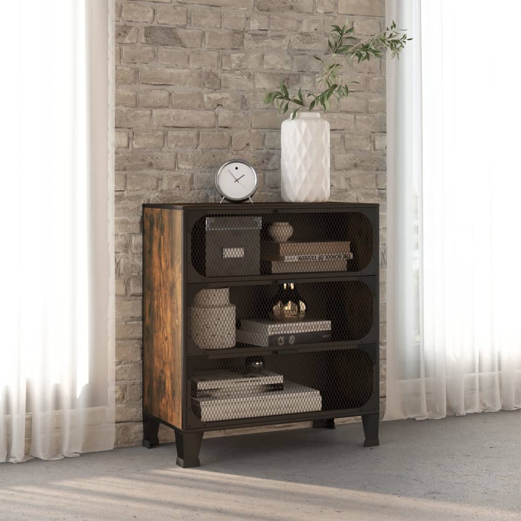Oppbevaringsskap rustikk brun 72x36x82 cm metall og MDF
