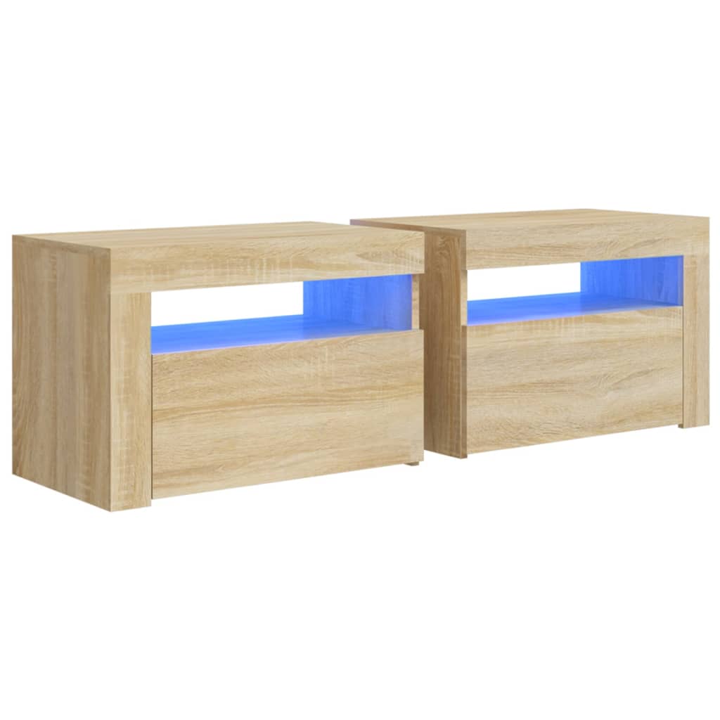 Nattbord med LED 2 stk sonoma eik 60x35x40 cm