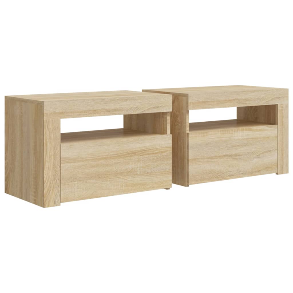 Nattbord med LED 2 stk sonoma eik 60x35x40 cm