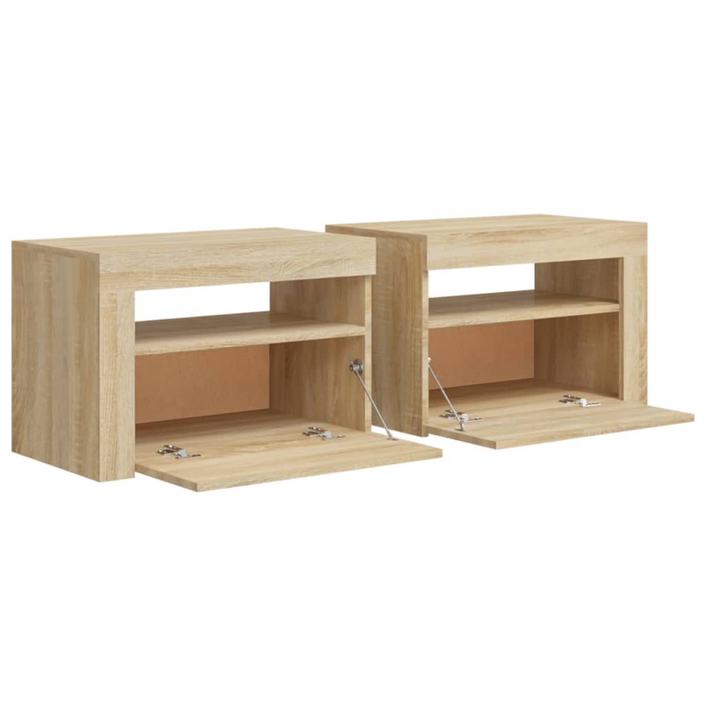 Nattbord med LED 2 stk sonoma eik 60x35x40 cm