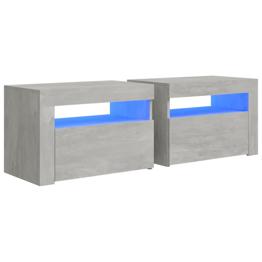 Nattbord med LED 2 stk betonggrå 60x35x40 cm