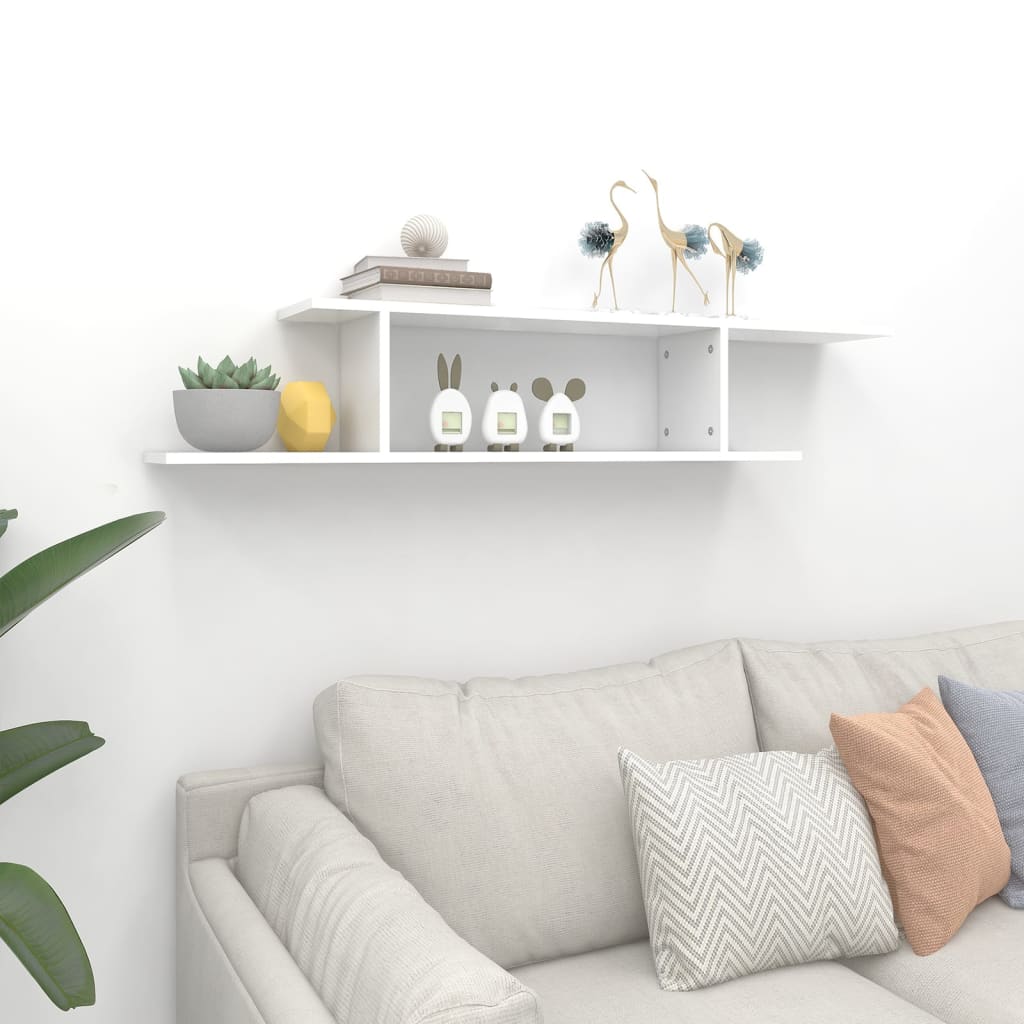 Veggmontert TV-hylle hvit 125x18x23 cm konstruert tre
