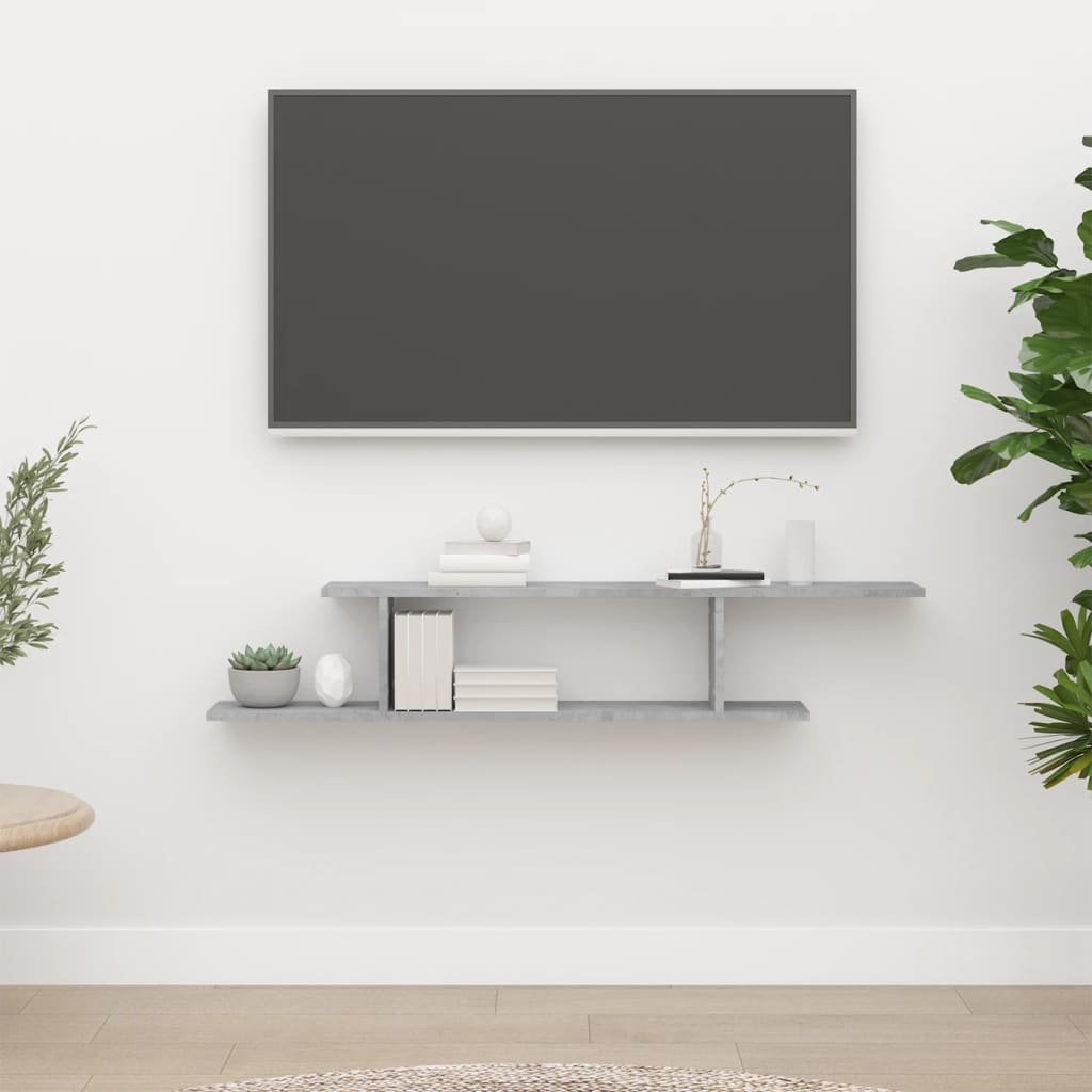 Veggmontert TV-hylle betonggrå 125x18x23 cm konstruert tre