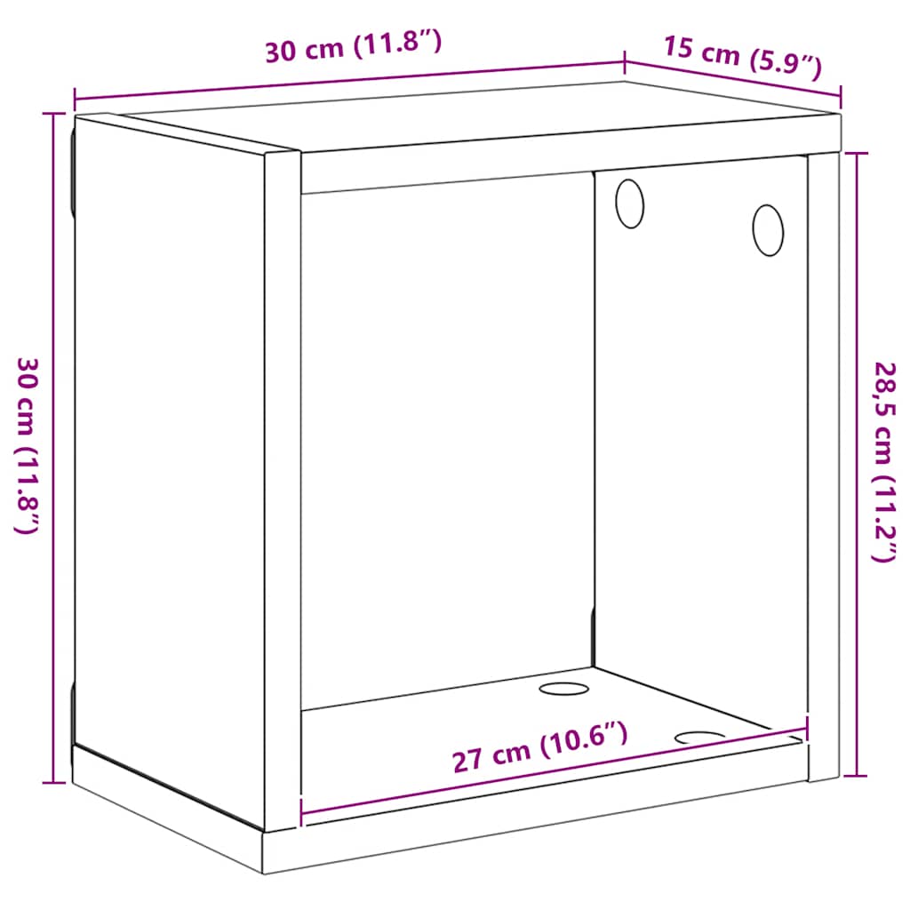 Vegghyller kubeformet 6 stk sonoma eik 30x15x30 cm