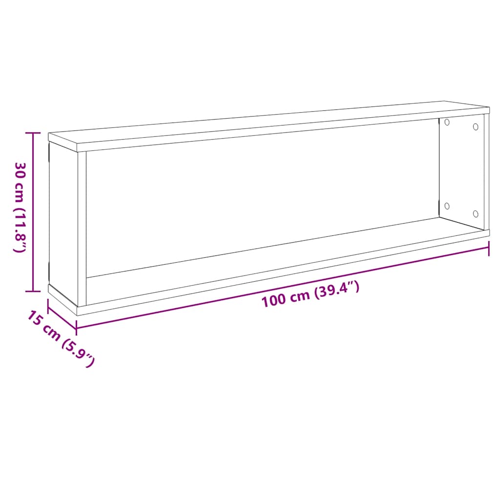 Vegghyller kubeformet 2 stk hvit 100x15x30 cm konstruert tre vidaXL