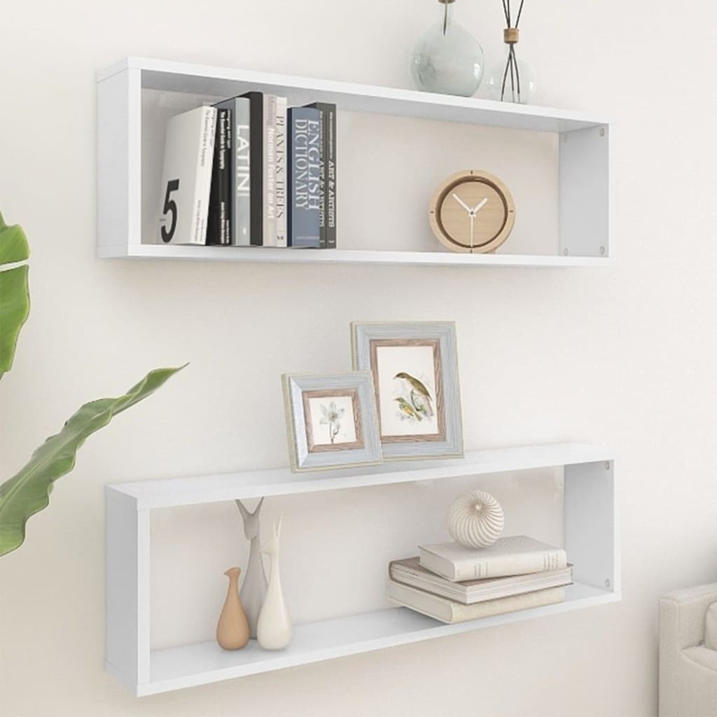 Vegghyller kubeformet 2 stk hvit 100x15x30 cm konstruert tre vidaXL