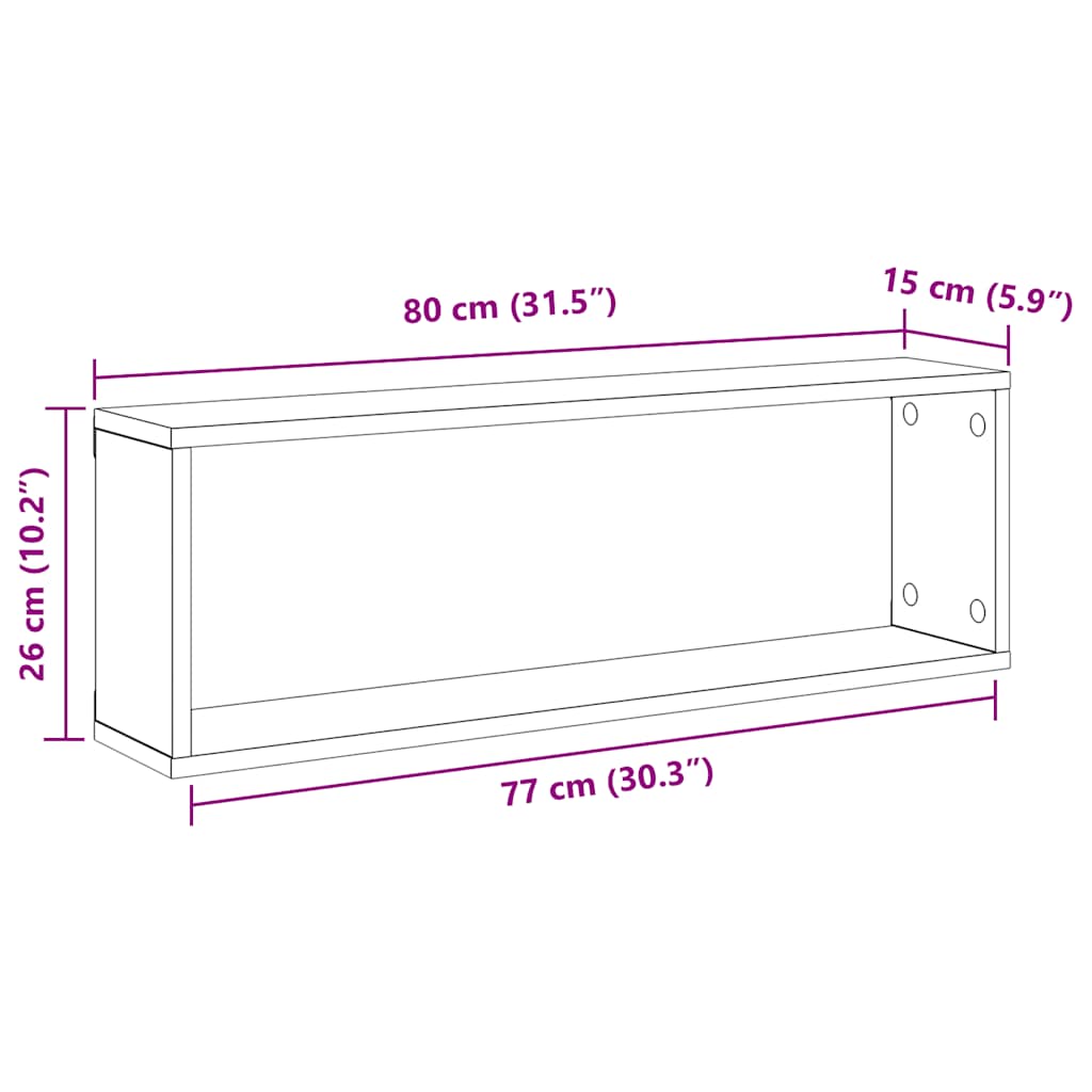 Vegghyller kubeformet 4 stk hvit 80x15x26,5 cm konstruert tre