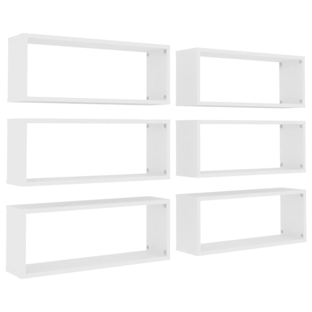 Vegghyller kubeformet 6 stk hvit 60x15x23 cm konstruert tre