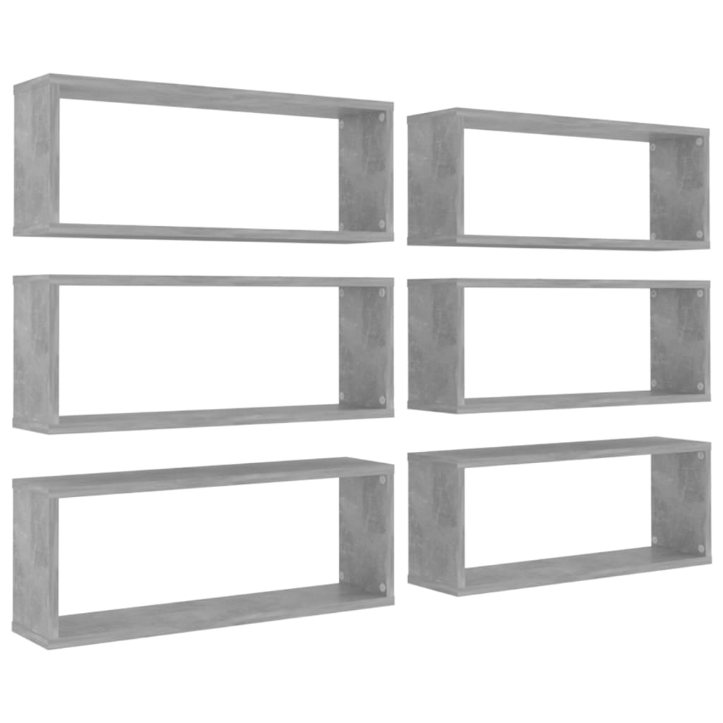 Vegghyller kubeformet 6 stk betonggrå 60x15x23cm konstruert tre