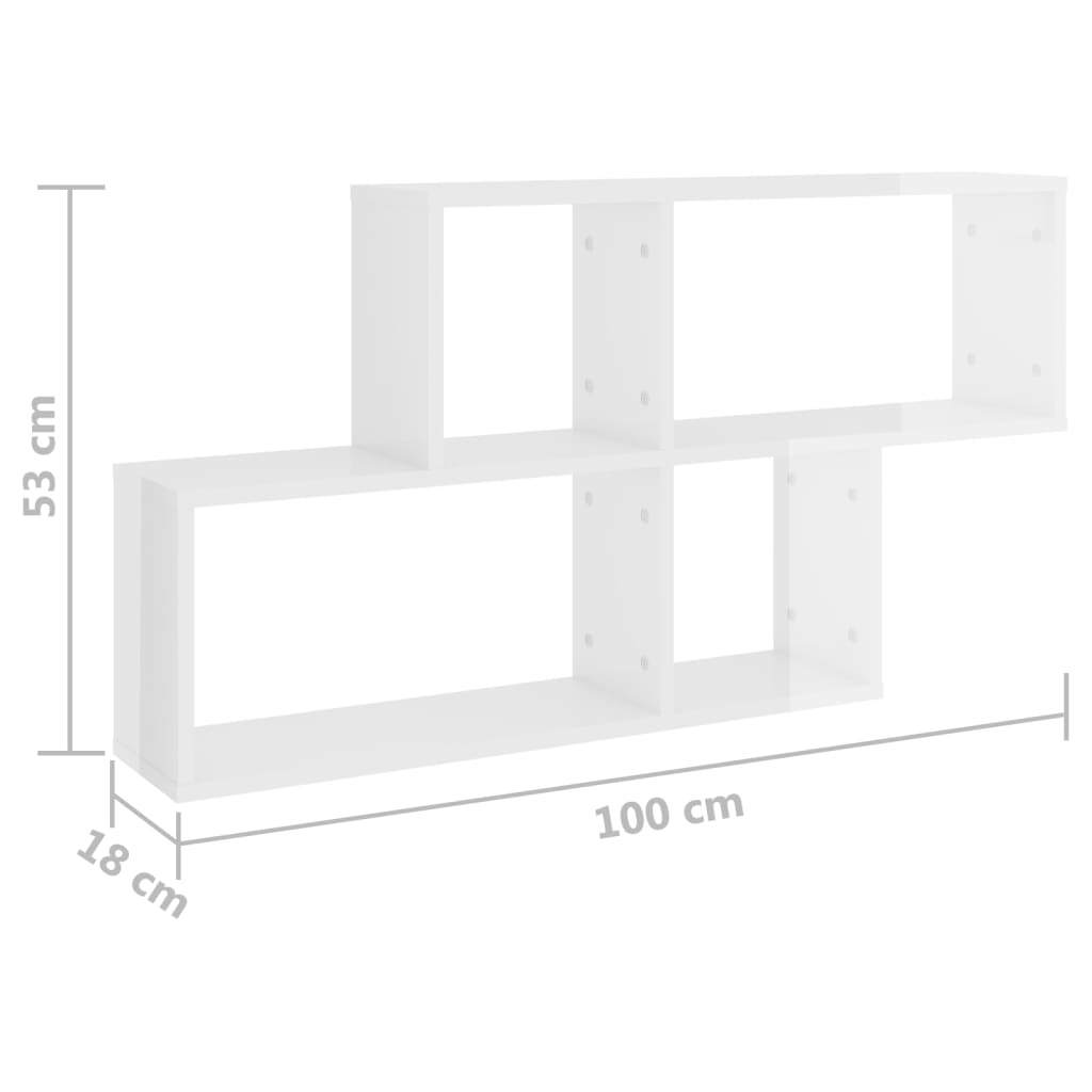 Vegghylle høyglans hvit 100x18x53 cm sponplate