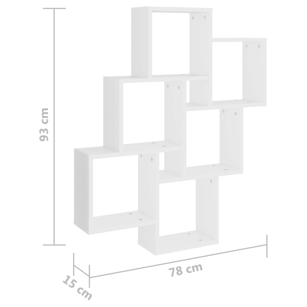 Kubeformet vegghylle hvit 78x15x93 cm konstruert tre