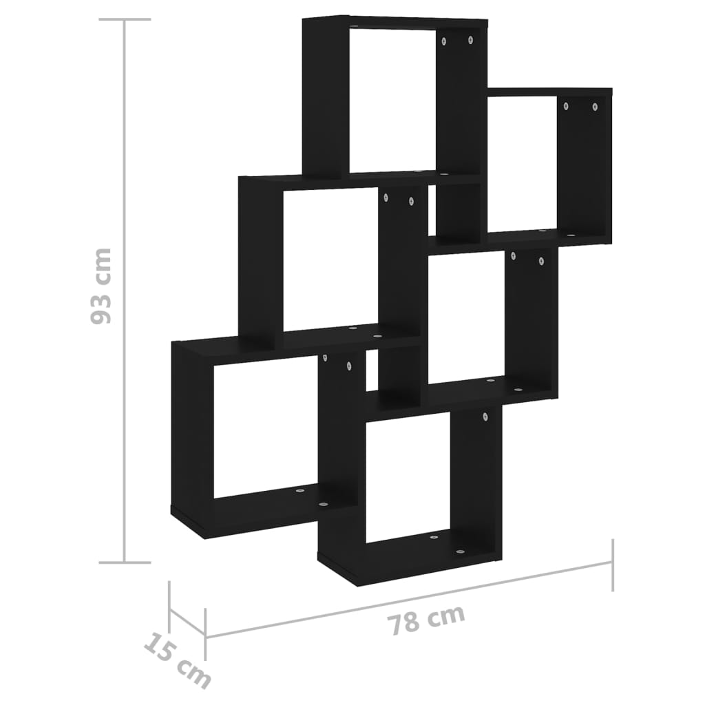 Kubeformet vegghylle svart 78x15x93 cm sponplate
