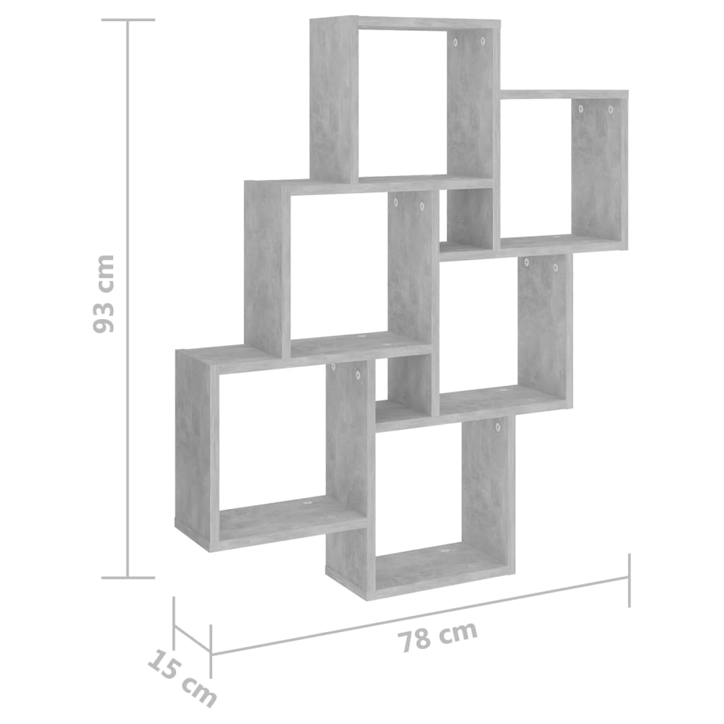 Kubeformet vegghylle betonggrå 78x15x93 cm konstruert tre