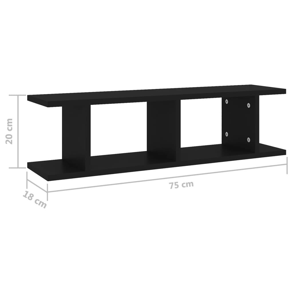 Vegghyller 2 stk svart 75x18x20 cm konstruert tre