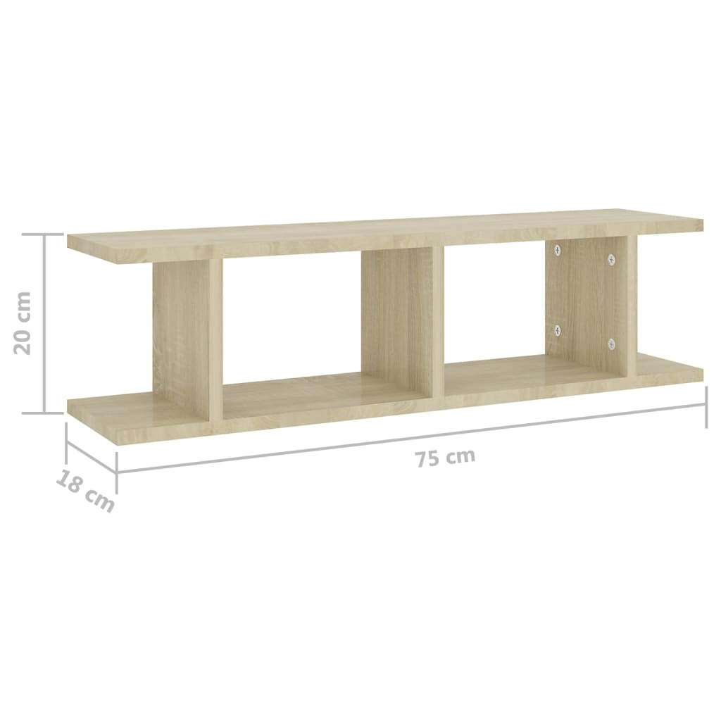 Vegghyller 2 stk sonoma eik 75x18x20 cm konstruert tre