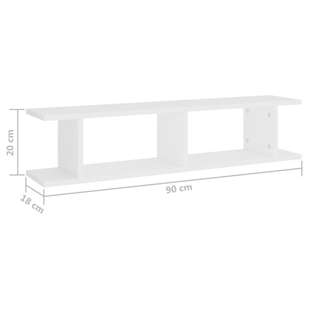 Vegghyller 2 stk hvit 90x18x20 cm konstruert tre