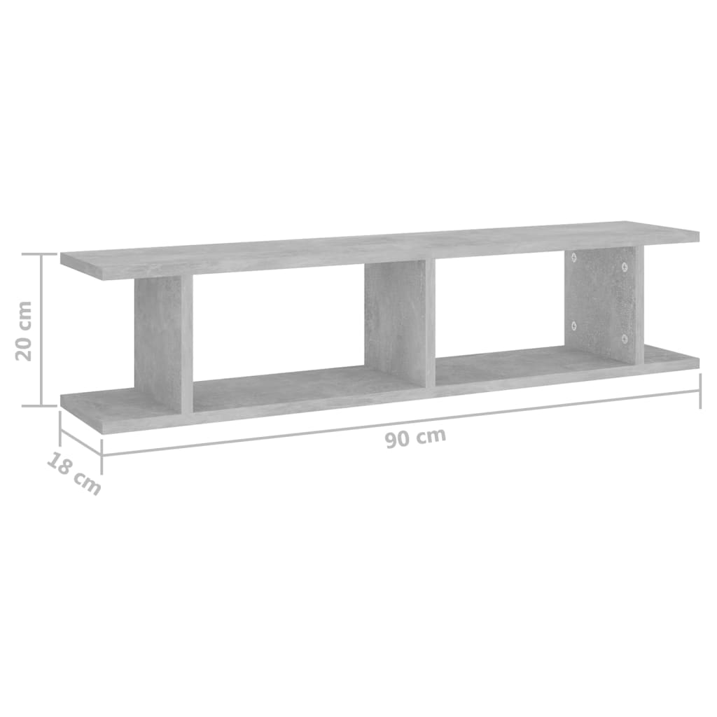 Vegghyller 2 stk betonggrå 90x18x20 cm konstruert tre
