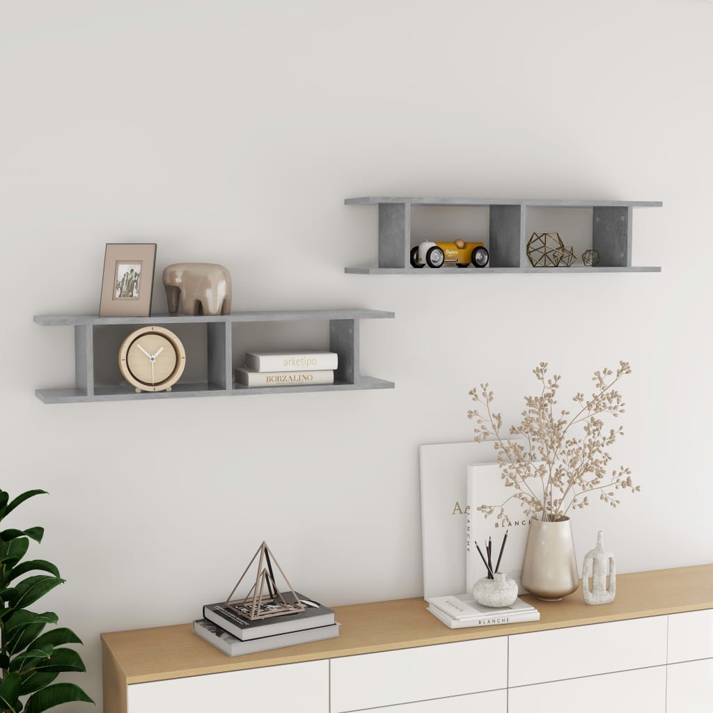 Vegghyller 2 stk betonggrå 90x18x20 cm konstruert tre