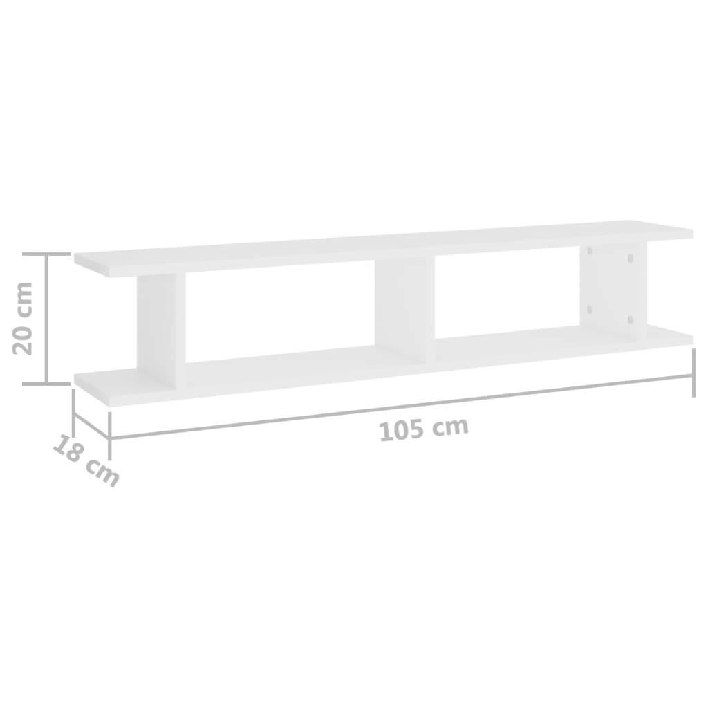 Vegghyller 2 stk hvit 105x18x20 cm konstruert tre