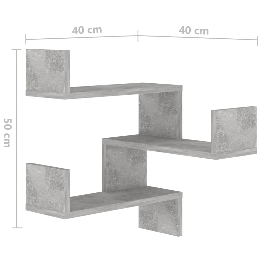Veggmontert hjørnehylle betonggrå 40x40x50 cm konstruert tre