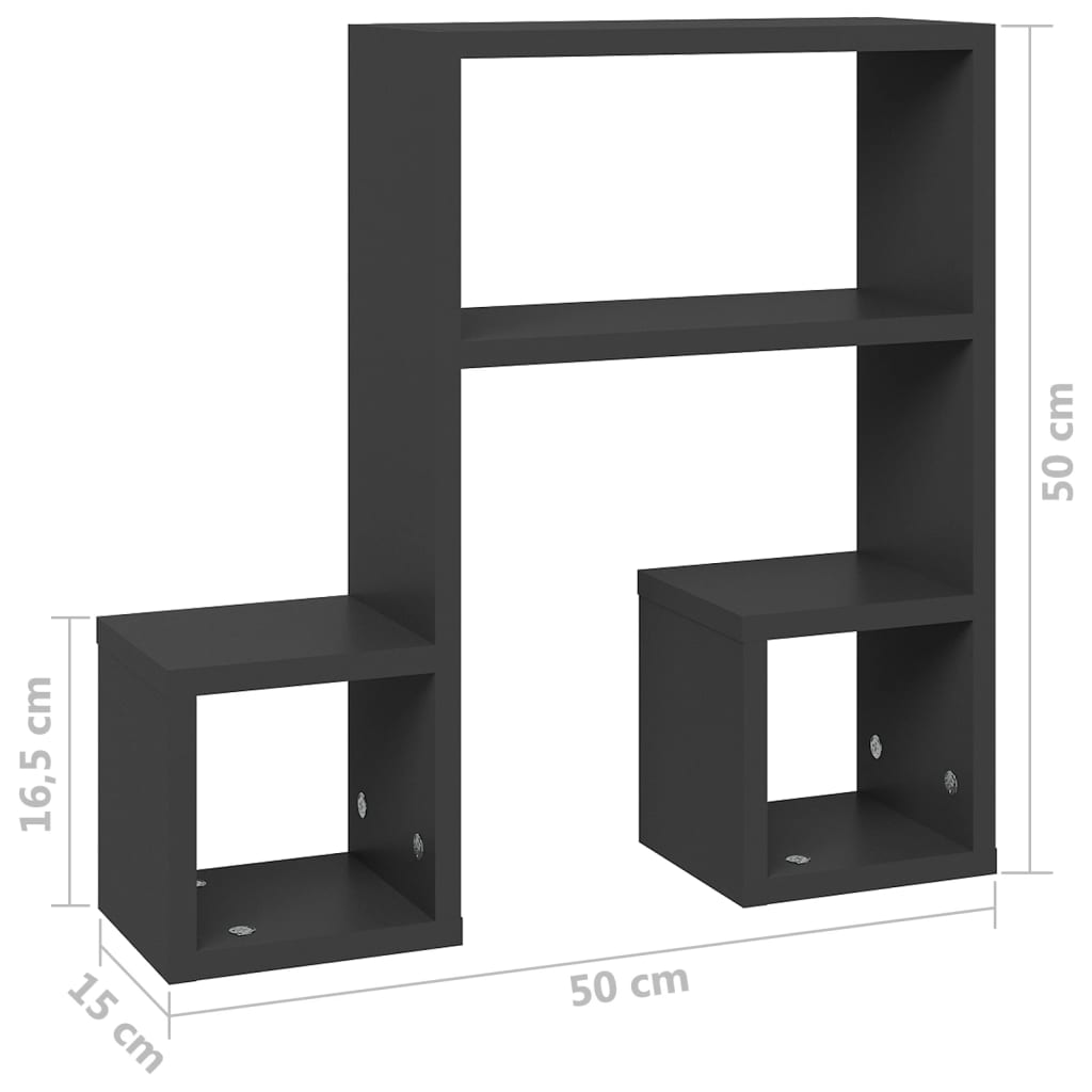 Vegghyller 2 stk grå 50x15x50 cm konstruert tre
