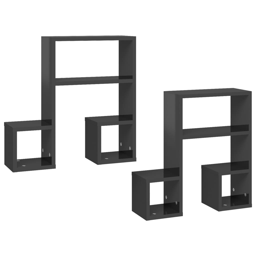 Vegghyller 2 stk høyglans grå 50x15x50 cm konstruert tre