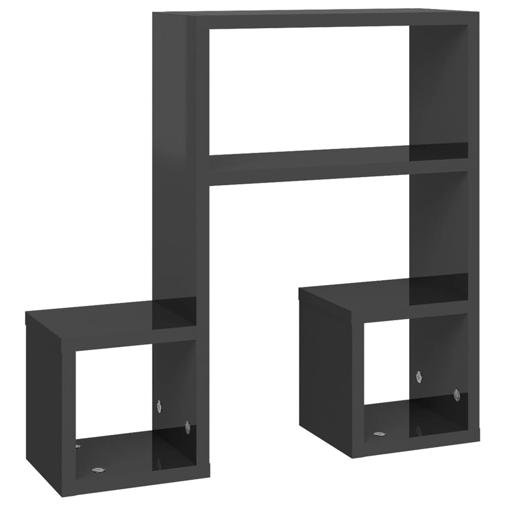 Vegghyller 2 stk høyglans grå 50x15x50 cm konstruert tre