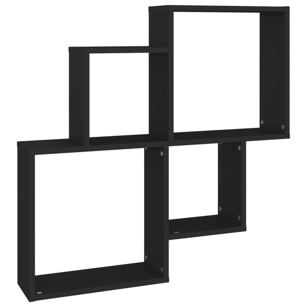 Kubeformet vegghylle svart 80x15x78,5 cm konstruert tre