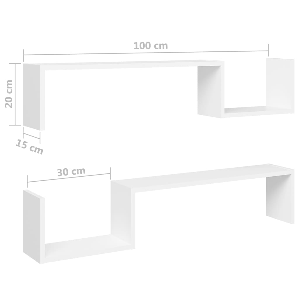 Vegghyller 2 stk hvit 100x15x20 cm konstruert tre