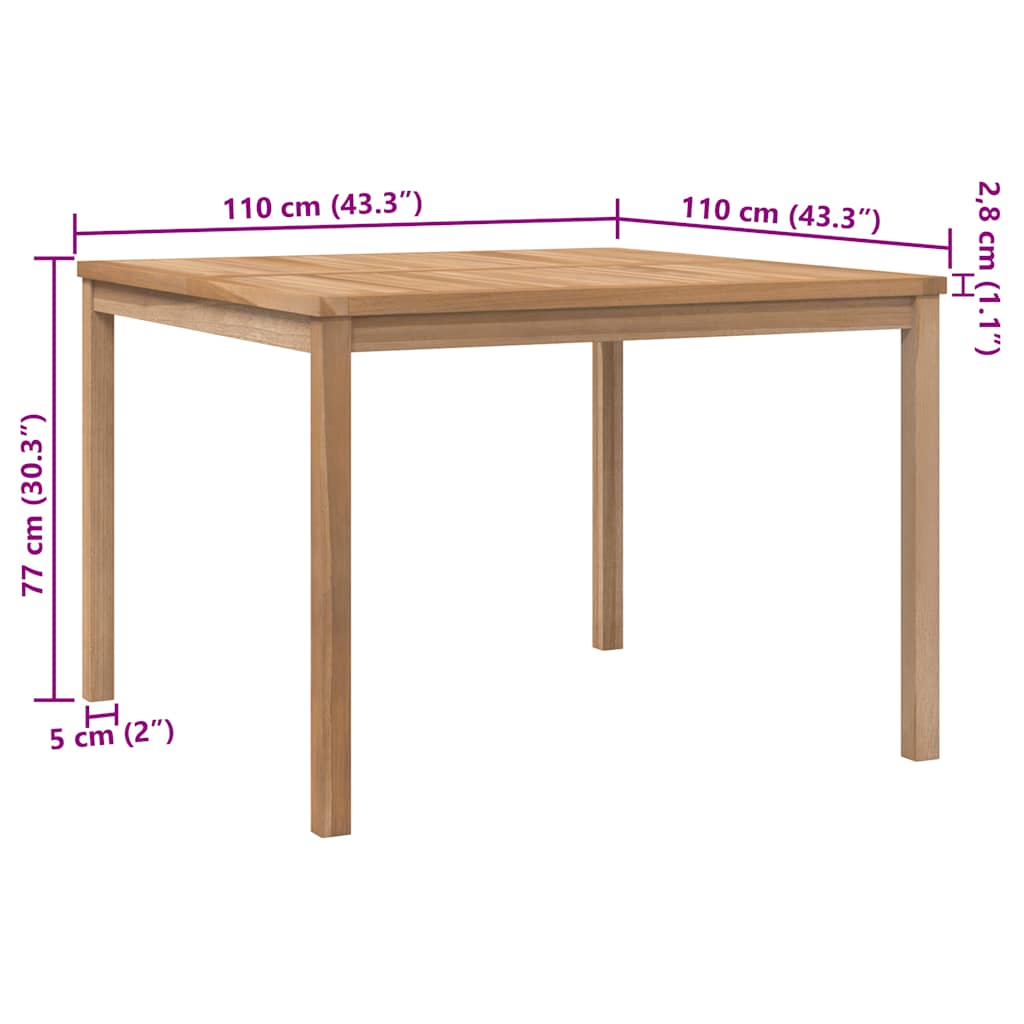 Utendørs spisebord 110x110x77 cm heltre teak vidaXL