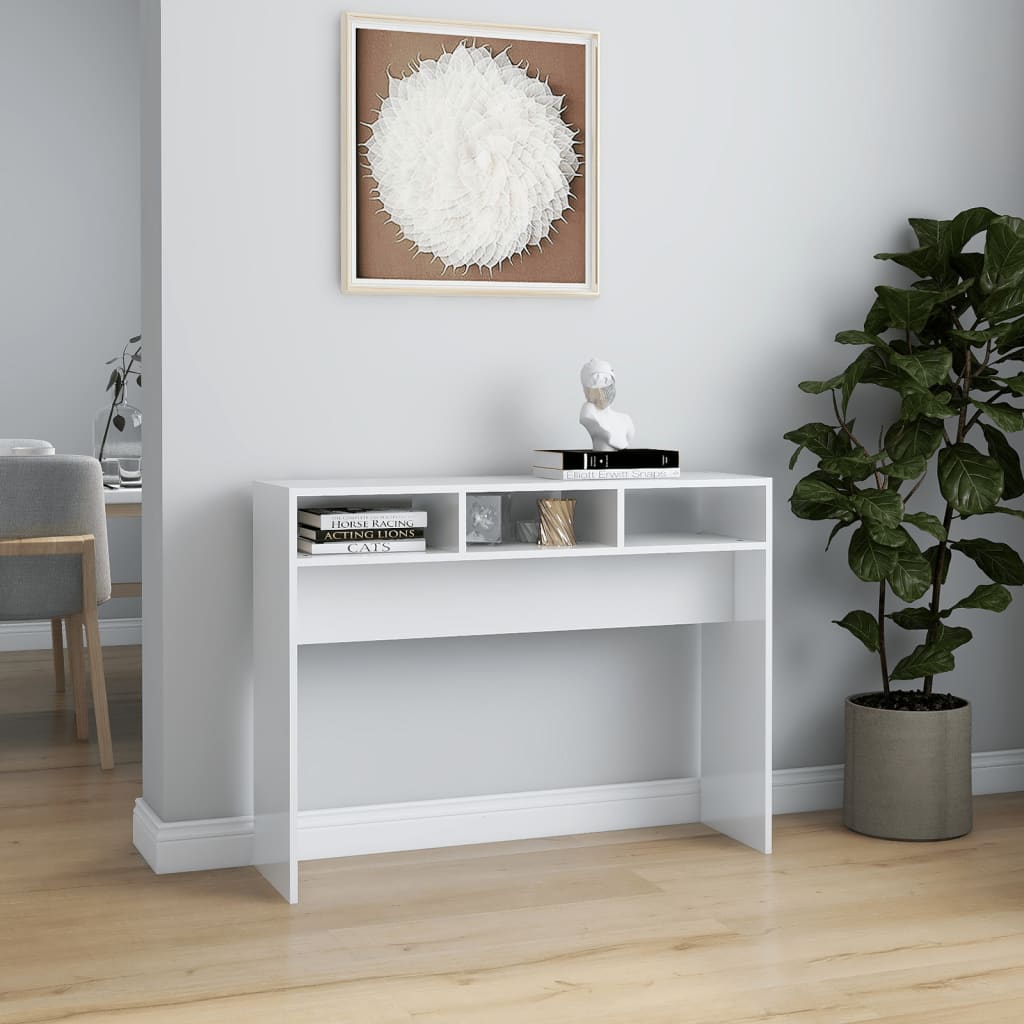 Konsollbord høyglans hvit 105x30x80 cm konstruert tre