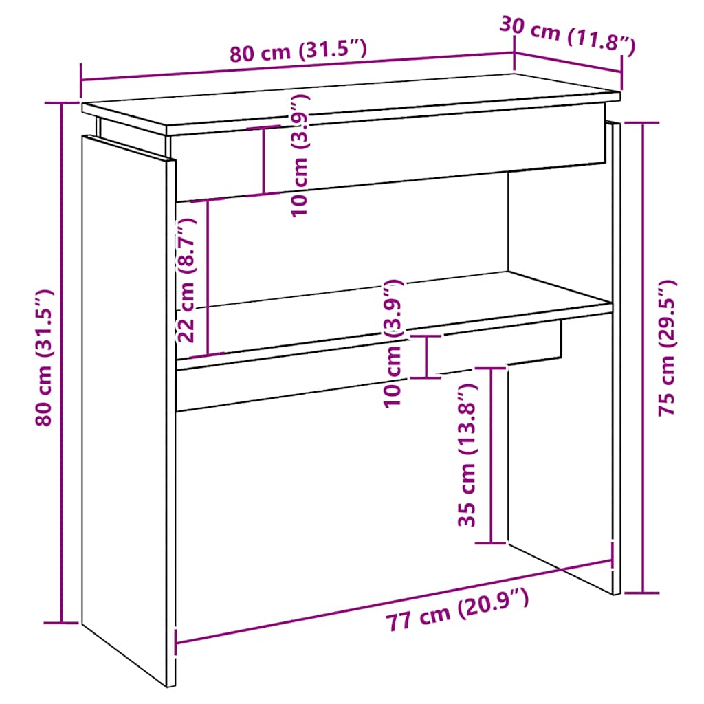 Konsollbord hvit 80x30x80 cm konstruert tre