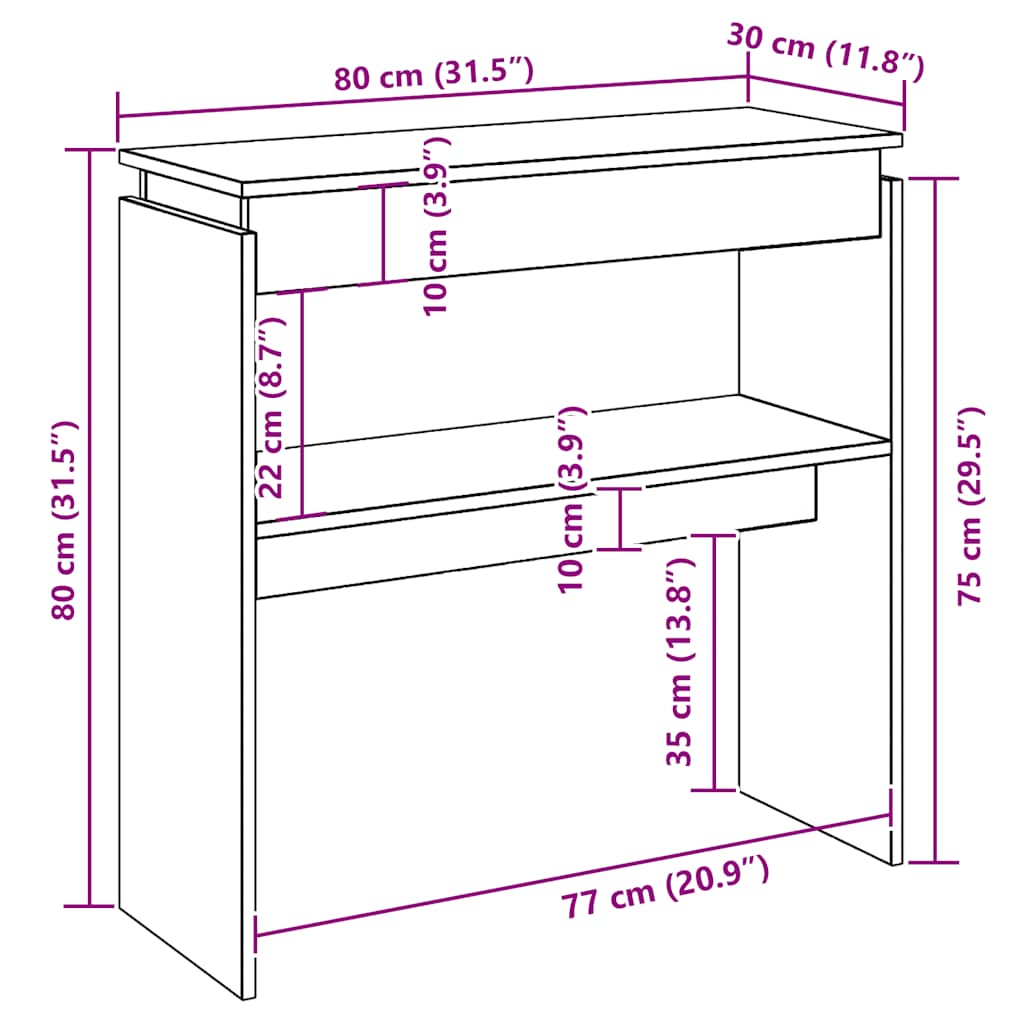 Konsollbord betonggrå 80x30x80 cm konstruert tre