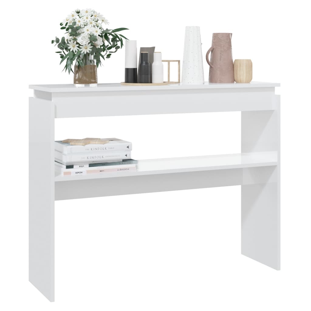 Konsollbord høyglans hvit 102x30x80 cm konstruert tre