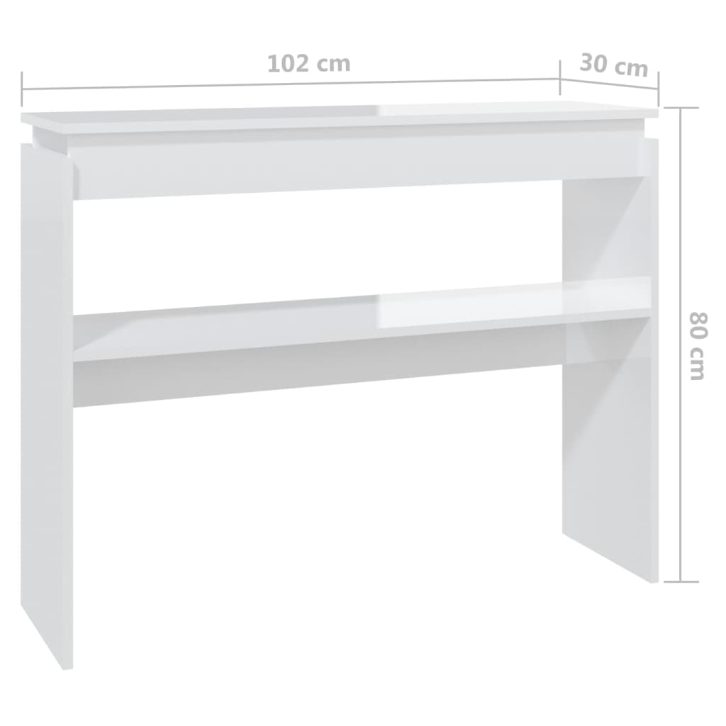 Konsollbord høyglans hvit 102x30x80 cm konstruert tre