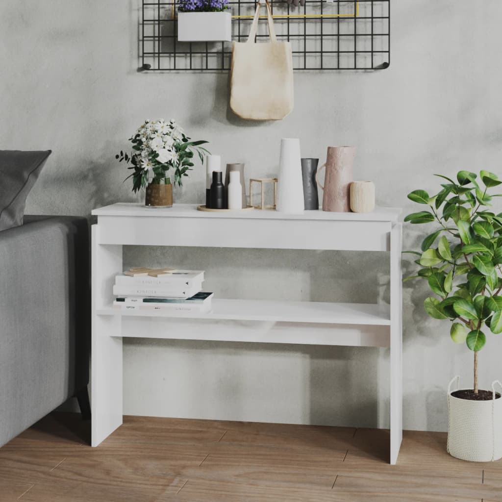 Konsollbord høyglans hvit 102x30x80 cm konstruert tre