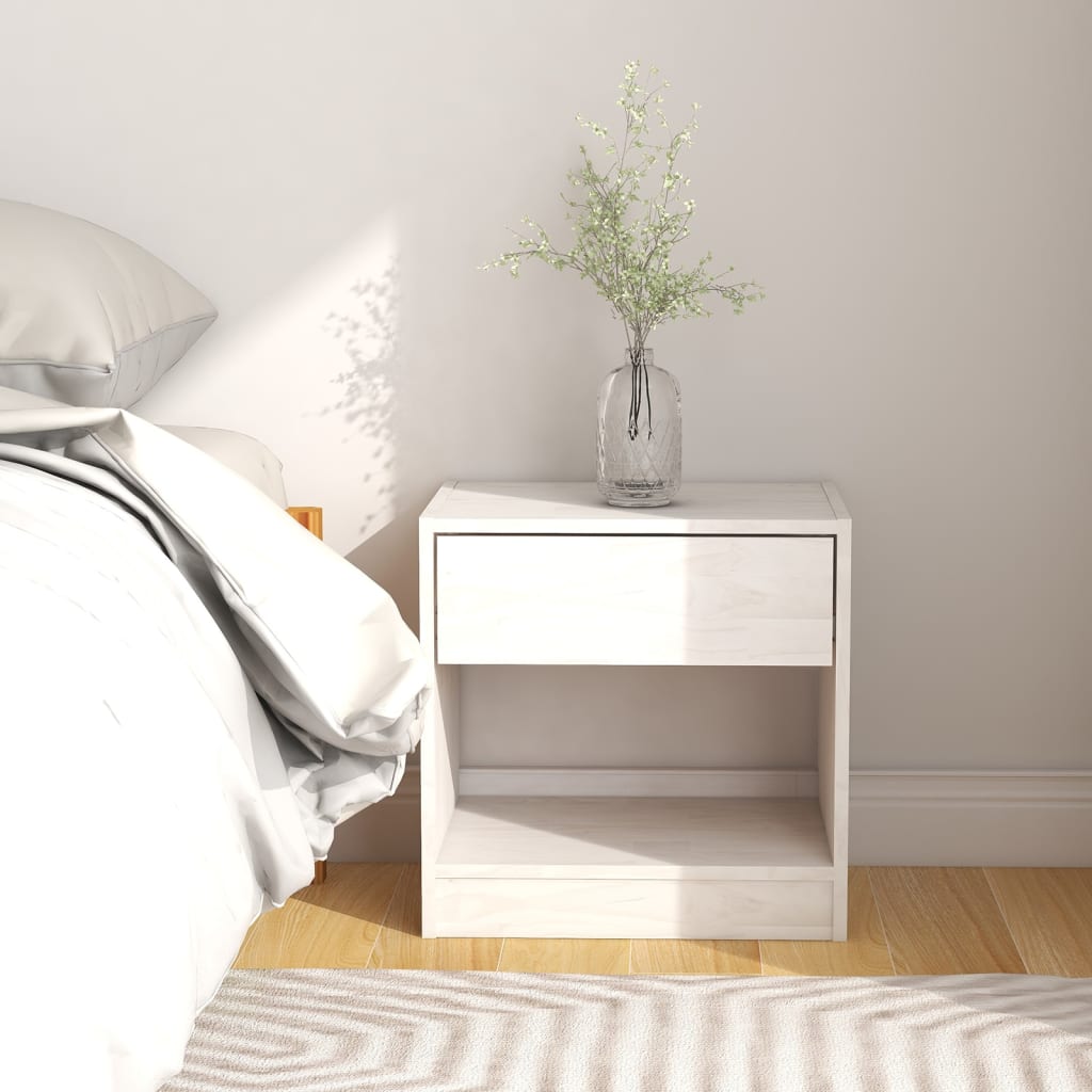 Nattbord 2 stk hvit 40x31x40 cm heltre furu