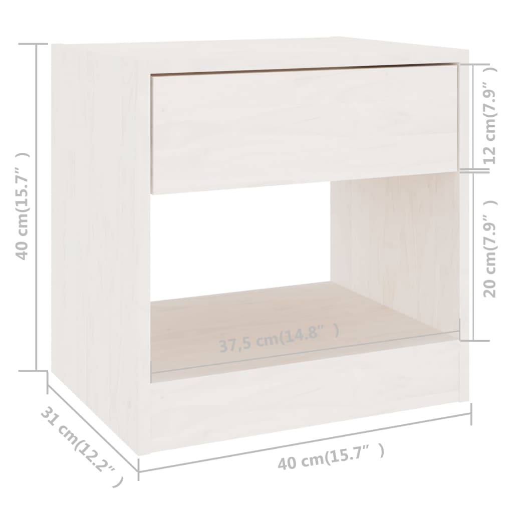 Nattbord 2 stk hvit 40x31x40 cm heltre furu