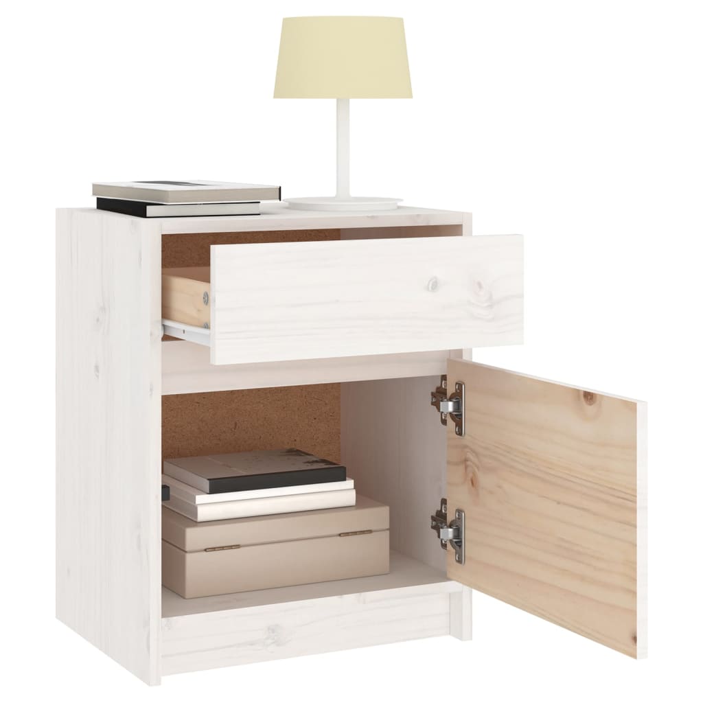 Nattbord hvit 40x31x50 cm heltre furu